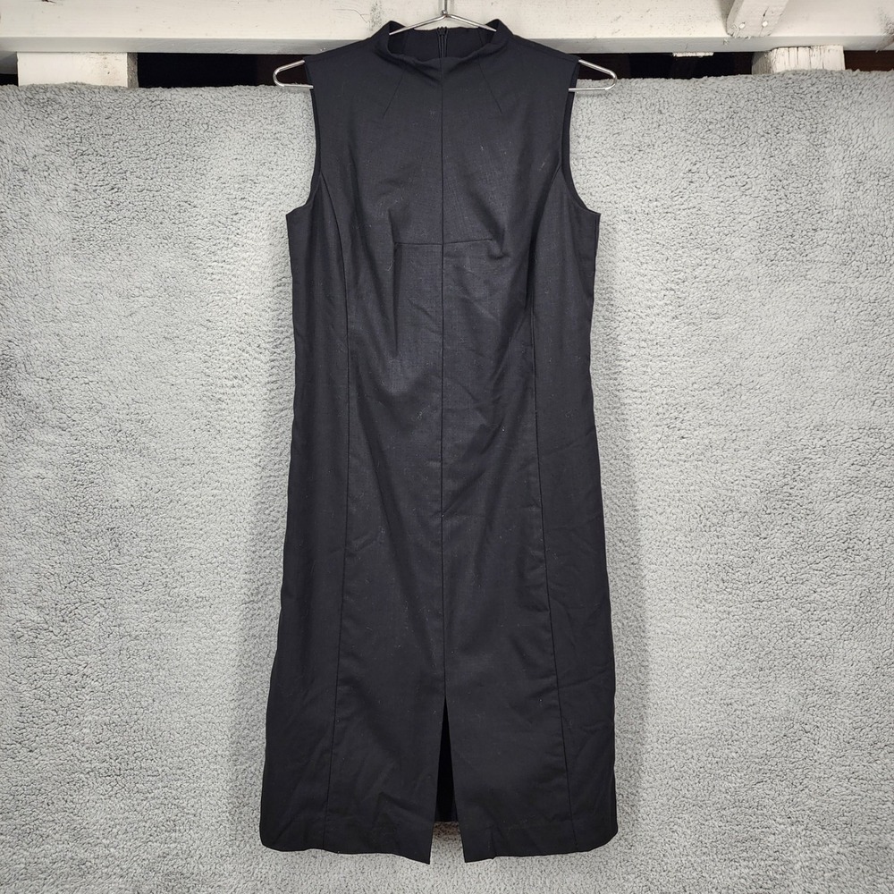 Yansi Fugel Black Sleeveless Mock Neck Sheath Dress Size 6 Midi Slit Front